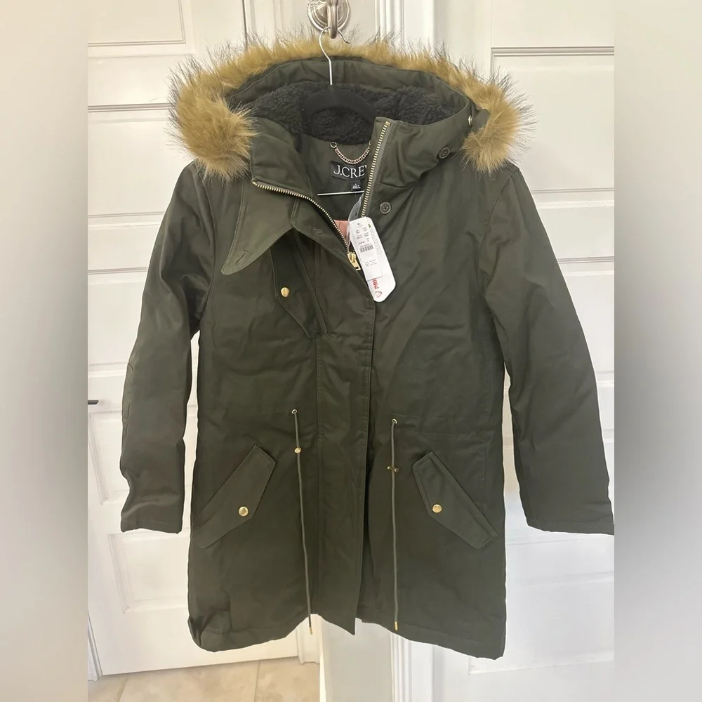 NEW! J.Crew $398 Olive Perfect Winter Parka Jacket Eco-Friendly PrimaLoft Size S